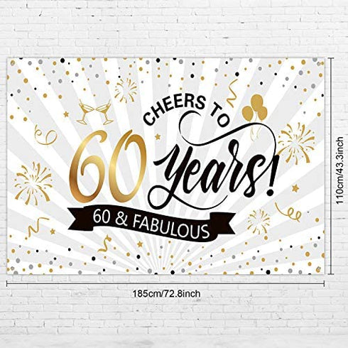 Happy 60th Birthday Backdrop Background Banner Large Men Women 60th Anniversary Backdrop Photo Booth Cheers to 60 Years Banner for 60th Birthday Party Decorations Supplies 72.8 x 43.3 inch