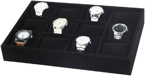 Xintan Tiger Watch Tray 12 Slots Watch Tray Velvet Watch Show Tray Jewelry Watch Show Box Jewelry Trays Stackable (Black)