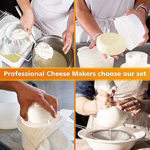 Cheese Mold with a Follower and Cheesecloth – Cheese Making Kit – Cheesemaking Supplies – Cheese Set for Press – Reusable Cheesecloth – 100% Cotton Cloth for Straining – Paneer Maker