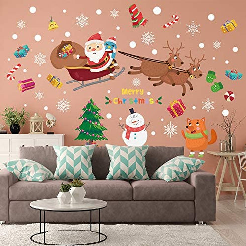 Supzone Christmas Wall Stickers Santa Claus Elk Wall Decals Removable Vinyl DIY Snowman Wall Decor Christmas Party Window Playroom Bedroom Classroom Living Room