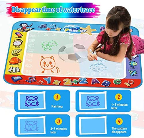Alago Aqua Coloring Mat,Kids Toys Large Water Painting Mat,Toddlers Doodle Pad with 4 Colors,Gifts for Girls Boys Age 3 4 5+ Years Old,4 Pens,Drawing Molds and Booklet Included