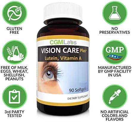 CGM-Labs Vision Care, Lutein 40mg, Zeaxanthin, Vitamin A, Bilberry Extract, 90 Softgel