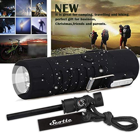 Scotte Plasma Windproof arc Lighter Electric Lighter and LED Flashlight - 2 in 1 (Black)/5-in-1 Magnesium Fire Starter for Emergency Survival Kits, Camping, Hiking, All-Weather Magnesium Ferro Rod