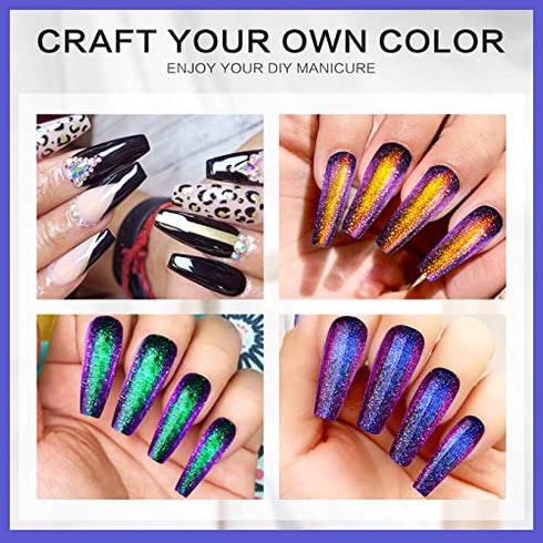 Morovan Chameleon Gel Nail Polish Kit with Base Coat & Top Coat - 4 Colors Chameleon Blue Green Orange Classic Black Polish Soak Off Rainbow Mood Phantom Chameleon Gel Nail Polish Kit Gift Box 10ml Each Bottle