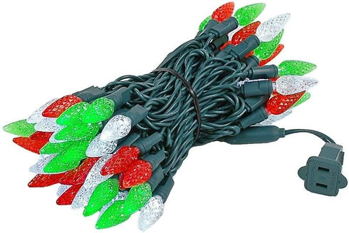 Novelty Lights 70 Light C6 LED Christmas Mini Light Set, Commercial Grade Outdoor String Lights, Red/Green/Pure White, Green Wire, 24 Feet
