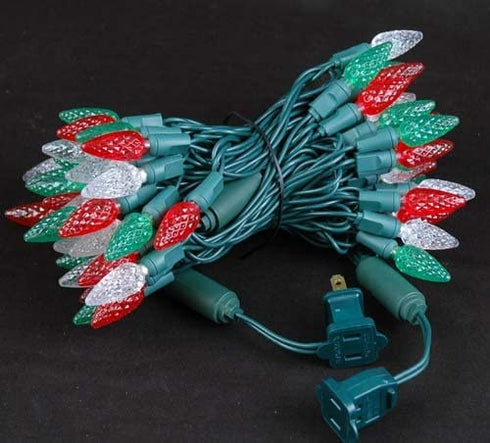 Novelty Lights 70 Light C6 LED Christmas Mini Light Set, Commercial Grade Outdoor String Lights, Red/Green/Pure White, Green Wire, 24 Feet