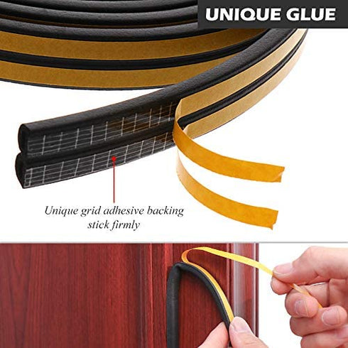 33Feet Long Weather Stripping for Door,Insulation Weatherproof Doors and Windows Seal Strip,Collision Avoidance Rubber Self-Adhesive Weatherstrip,(2 Rolls,16.5Ft/10m Each,Black)