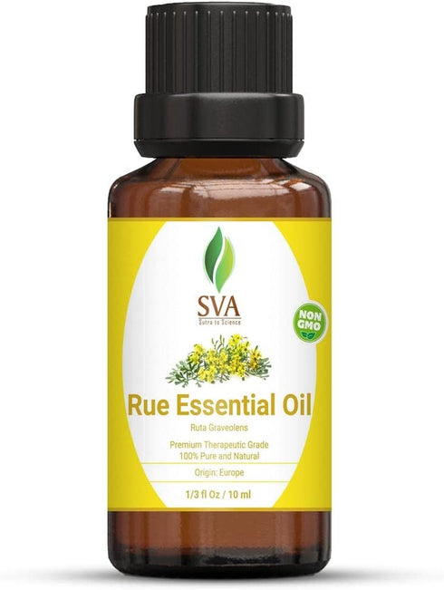 SVA Organics Rue Essential Oil 1/3 Oz 100% Pure Natural Premium Therapeutic Grade for Diffuser, Aromatherapy, Skin Care, Hair & Massage