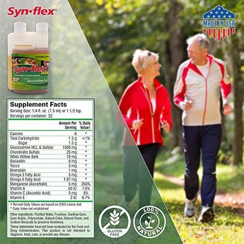 Synflex 1500 - Liquid Glucosamine Juice Formula - Helps Support Joint, Cartilage Health - Chondroitin Sulfate Drink Supplement for Men, Women - Mandarin Orange Flavor (32 DAY SUPPLY)
