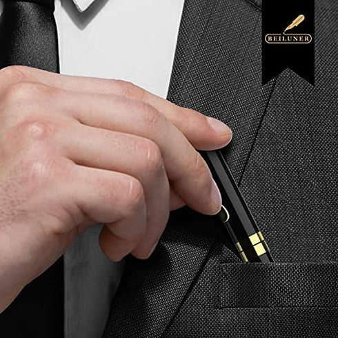 BEILUNER Ballpoint Pens, Stunning Black Chrome Metal Pen with Golden Trim, Best Ball Pen Gift Set for Men & Women, Professional, Executive, Office, Nice Pens-Gift Box with 0.5mm Black Extra Refill