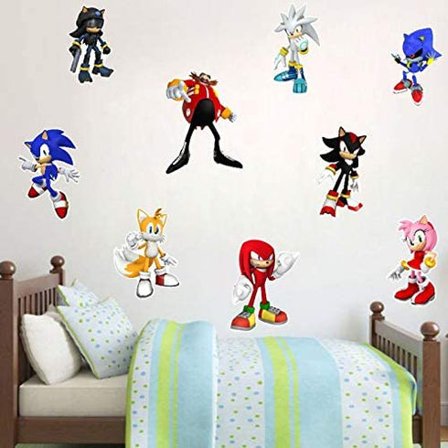 Sonic The Hedgehog Cartoon 3D Broken Wall Game Wall Stickers Children's Bedroom Living Room Background Wall Stickers Removable PVC Home Decoration