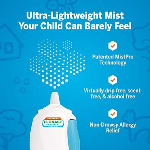 Flonase Sensimist Allergy Relief Nasal Spray for Children, 24 Hour Non Drowsy Allergy Medicine - 60 Gentle Sprays
