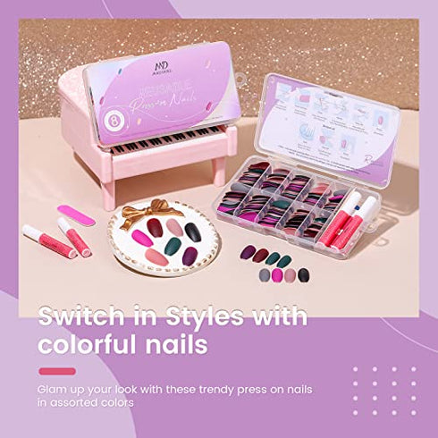 Press On Nails Neon Colors - 192 Pcs Short Coffin Acrylic Solid Fake Nails Glue On False Nails Kit for Women, 8 Solid Colors, Include Prep Pad, Tube Glue, Mini File, Cuticle Sticker and Adhesive Sticker