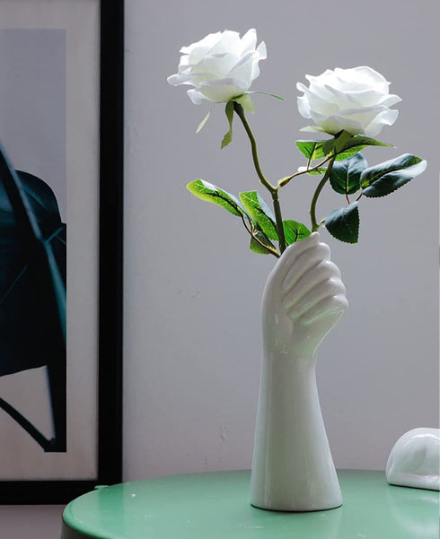 White Ceramic Hand Bud Flower Vase for Hhydroponic Floral Arrangement Table Decorative NBHUZEHUA