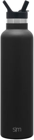 Simple Modern Water Bottle with Narrow Mouth Straw Lid Metal Thermos Vacuum Insulated Stainless Steel l Reusable Leak Proof BPA-Free Flask | Ascent Collection | 24oz, Midnight Black