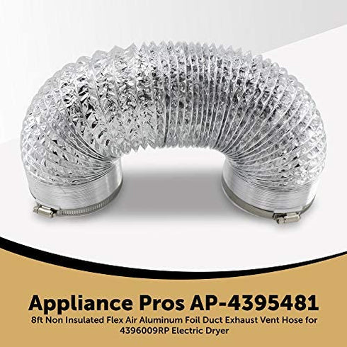 Appliance Pros AP-4395481 8ft Insulated Dryer Vent Hose, Outdoor Indoor Vent Kit for Dryer Connector 4396009R, Flexible and Insulated Dryer Duct