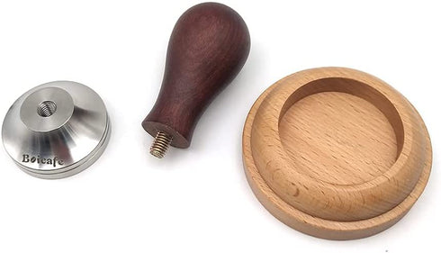 Boicafe 51mm Coffee Tamper with Stainless Steel Base and Solid Wood Handle with Wooden Mat (51mm)