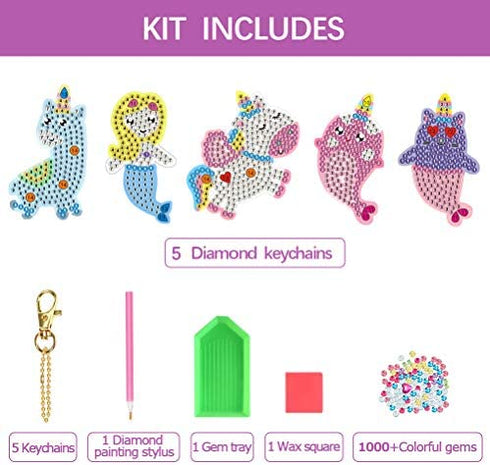 ORIENTAL CHERRY Arts and Crafts for Kids Ages 8-12 - Make Your Own GEM Keychains - 5D Diamond Painting by Numbers Art Kits Gifts for Girls Kids Toddler Ages 3-5 4-6 6-8