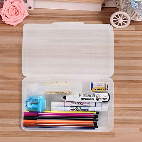 Large Capacity Pencil Box, Clear Multi Purpose Pencil Box, Durable Plastic Pencil Box, Office Supplies Storage Organizer Box, Brush Painting Pencils Storage Box(3 Pack)