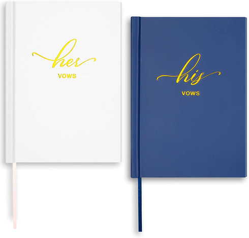 Sherr 2 Pieces Wedding Vow Books His and Her Vow Books with Gold Texture Wedding Keepsake Vow Books for Newlyweds Couple Wedding Present Engagement Bridal Shower, 5.5 x 3.9 Inch, White and Navy-Blue