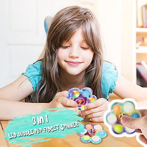 FIGROL LED Light Up Pop Fidget Spinner 2 Pack, Push Pop Bubble Light Fidget Spinner Toy, Pop Hand Spinner for Stress Relief, Party Favor Gifts for Children