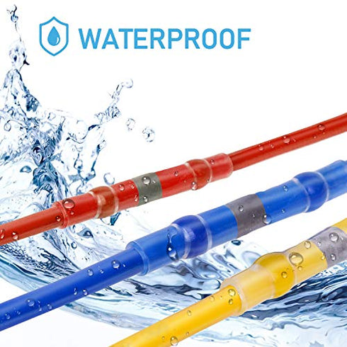 TICONN 100 Pcs Solder Seal Wire Connectors, Heat Shrink Butt Connectors, Waterproof and Insulated Electrical Wire Terminals, Butt Splice (100PCS)