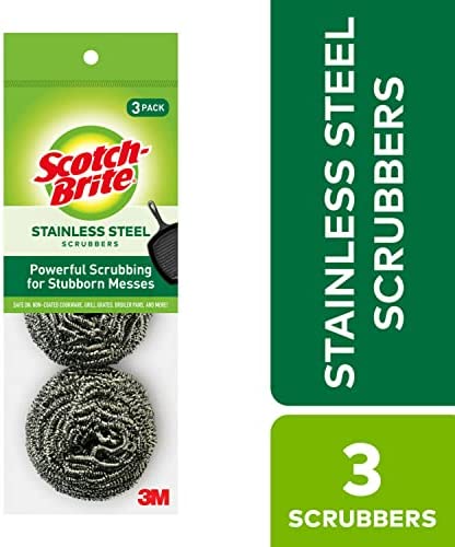 Scotch-Brite Stainless Steel Scrubber, Dish Scrubbers For Cleaning Kitchen And Household, Steel Scrubbers For Cleaning Dishes, 3 Scrubbers