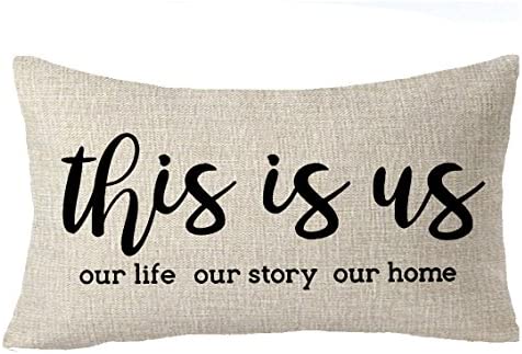 FELENIW This is us Our Life Our Story Our Home Home Sweet Throw Pillow Cover Cushion Case Cotton Linen Material Decorative Lumbar 12" x 20'' inches