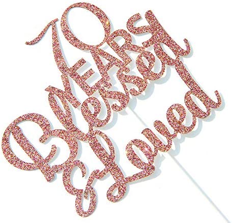 Rose Gold Glitter 70 Years Blessed & Loved Cake Topper - 70th Birthday / 70th Anniversary Cake Topper, 70th Birthday / 70th Anniversary Party Decoration
