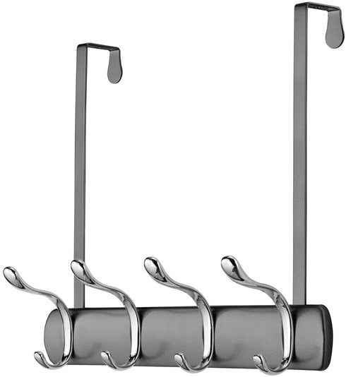 mDesign Decorative Over Door 8 Hook Metal Storage - Long Easy Reach Organizer Rack for Coats, Hoodies, Hats, Scarves, Purses, Leashes, Bath Towels, Robes, Men, Womens Clothing - Graphite Gray/Chrome