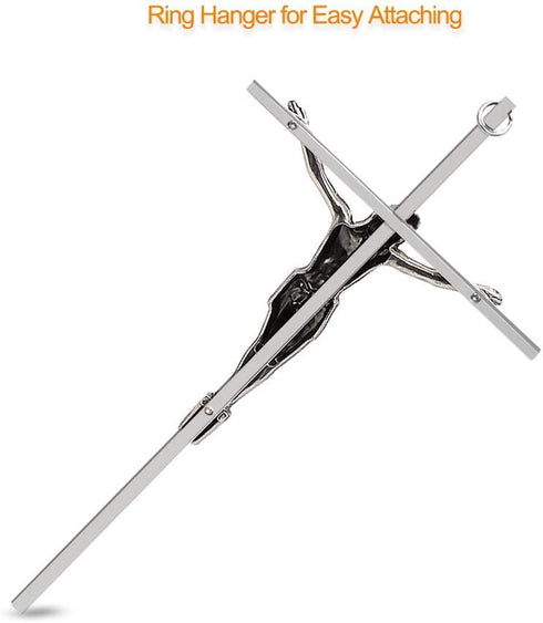 ACHIBANG Crucifix Wall Cross - Metal Slender Catholic Hanging Jesus Cross for the Wall - 10 Inch - Shiny Silver