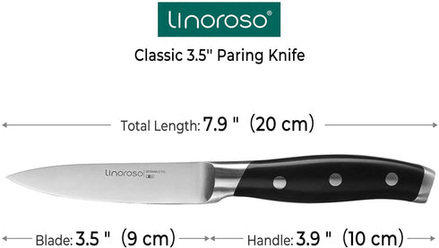 Linoroso Paring Knife 3.5 inch Small Kitchen Knife with Elegant Gift Box, Sharp Forged German Carbon Stainless Steel Fruit Knife, Full Tang, Ergonomic Handle-Classic Series