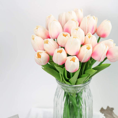24PCS Pink Tulips Artificial Flowers Decoration Touch Light Pink Tulips Fake Flowers for Tulip Flower Arrangements Home Decoration Wedding Bridal Bouquet Party Baby Shower Centerpieces (Light Pink)