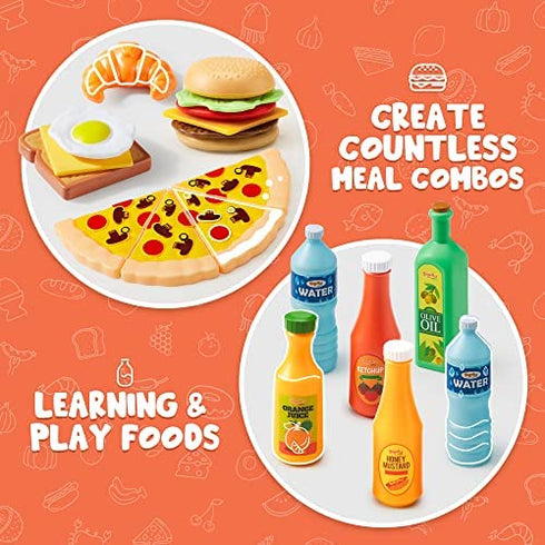 JOYIN 45 Pcs Play Food Sets for Kids Kitchen, Popular Grocery Store Play Food, Pretend Play Toy Set for Kids, Gifts for Toddlers, Boys and Girls