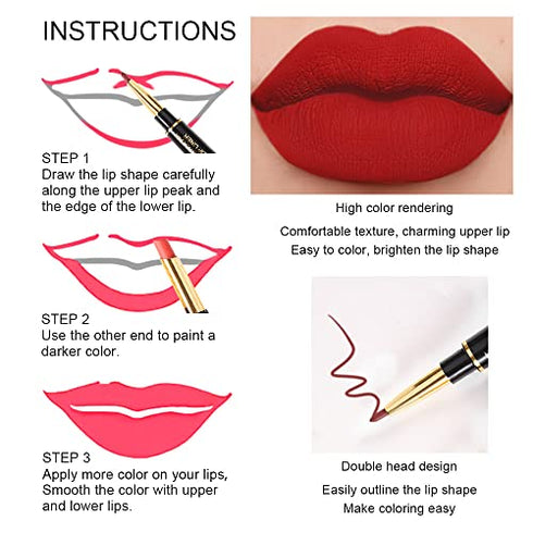 6Pcs Lip Liner and Lipstick Lip Stain Makeup Set, DNM Dark Red Black Nude Matte Lipstick with Lip Liner Set Long Lasting Waterproof 24 Hour Lipstick and Lip Liner Set labiales matte larga duracion 24