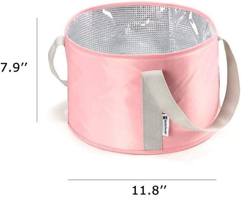 Folding Bucket Collapsible Outdoor Bucket Portable Travel Basin 15L Heat Preservation Waterproof Tub for Foot Soaking Bath, Fishing, Hiking Camping, Washing Dish (Pink)