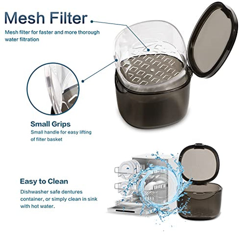 Uouovo 2022 Upgraded Denture Bath Box Cup, Retainer Cleaning Box, Complete Clean Care for Dentures, Denture Case - Second Generation (transparent pink)