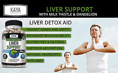 Kaya Naturals Liver Support - Liver Detox | Gut Health Support for Adult | Milk Thistle & Dandelion Root Capsules | Liver Cleanse Detox & Repair w/ Artichoke Extract Liver Health Supplement | 60 Count