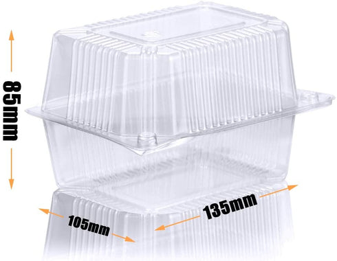 Twdrer 100 Pack Disposable Clear Plastic Clamshell Hinged Food Portable Square Containers for Salads,Fruit,Hamburgers,Sandwiches,Cupcake(5.3" x 4.2" x 3.4")