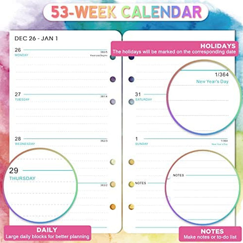 2023 Planner Refills - Planner Refills 2023, 2023 Weekly & Monthly Planner Refills, 2023 Planner Inserts, A6 Planner Refills, A6 Planner Inserts, 3-3/4" x 6-3/4", Jan.2023-Dec.2023, 6-Hole Punched - Watercolor Ink