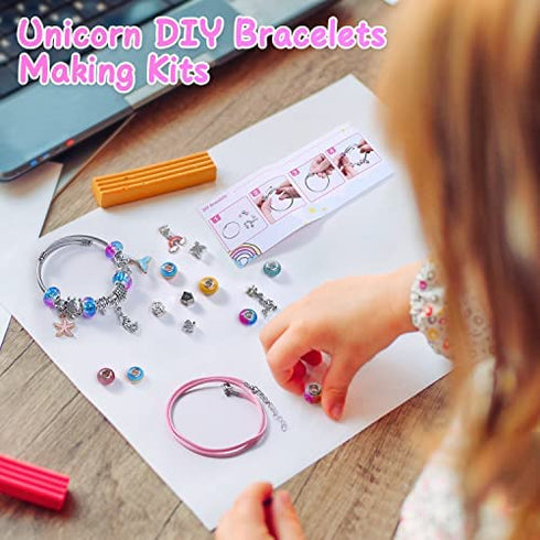 HiUnicorn DIY Charms Bracelets Making Kit Gifts for Girls, Unicorns Charms Beads Bracelets & Necklaces for Jewelry Making Kit, Christmas Birthday Gift, Arts and Crafts for Girls Age 7 8 9 10 12