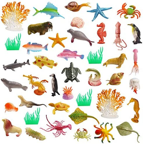 42pcs Plastic Ocean Animals Toys Small Realistic Mini Sea Creature Figure Toys Fake Under the Sea Creatures Bath Toys for Kids Toddlers Preschool Educational Favors Valentines Day Class Exchange Gifts