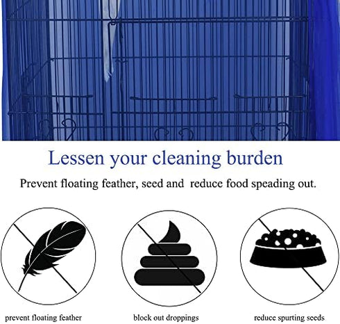 ASOCEA Extra Large Bird Cage Seed Catcher Birdcage Seeds Guard Skirt Nylon Mesh Netting Parrot Parakeet Round Square Cage - Blue (Not Include Birdcage)