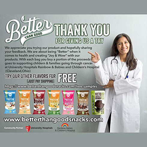 Better Than Good Sweet Keto, Gluten-Free Cinnamon Roll Crunch Protein Puffs (8oz Bag) - Paleo, Low Sugar, Low Calorie, Diabetic Friendly Snacks | 10g Protein & 2 Servings of Fruits & Veggies