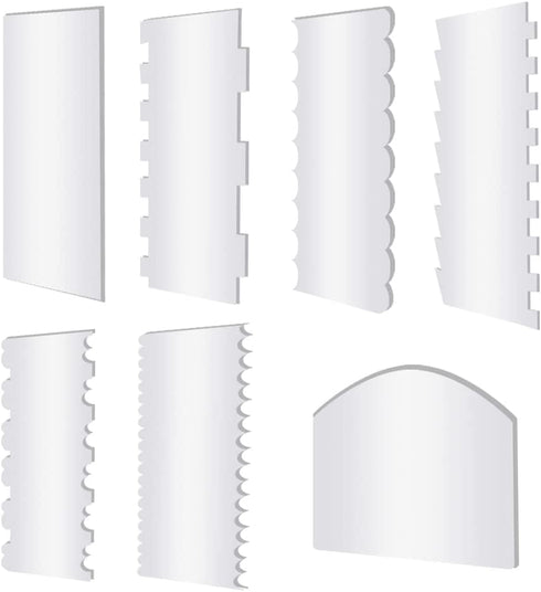 LIFVCNT 7 Pcs Clear Acrylic Cake Scraper Decorating Comb Set, Cake Icing Scraper Smoother Toolset for kitchen, 11 Patterns for DIY Cream Cake Decorating Mousse Kitchen Supplies for Bread Dough Fondant