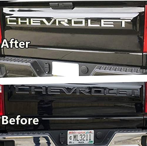Tailgate Inserts Letters Compatible for 2019 2020 2021 2022 2023 Silverado, 3D Raised & Strong Adhesive Decals Letters, Tailgate Emblems Inserts Letters - Chrome Silver
