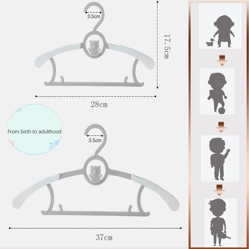 JSF Adjustable Children Coat Hangers for Baby Girl Boy, 20pcs Toddler Kids Child Nursery Closet Hangers, Non-Slip and Extendable Laundry Infant Hangers for Newborn Clothes (Grey Bear Hangers)