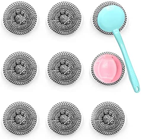 10 Pack Stainless Steel Sponges, Scrubbing Scouring Pad, Steel Wool Scrubber for Kitchens, Bathroom and More