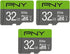 PNY 32GB Elite Class 10 U1 microSDHC Flash Memory Card 3-Pack - 100MB/s, Class 10, U1, Full HD, UHS-I, micro SD