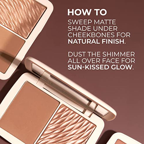 COVER FX Monochromatic Bronzer Duo - Sunkissed Bronze - Soft Matte and Luminous Shimmer Powder Bronzer Makeup - All Skin Types - 0.51 Oz